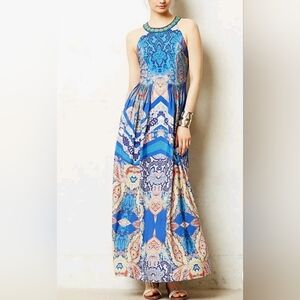 Anthropologie Blue Maxi Dress Women's Size 2 Sleevless By Ranna Gill